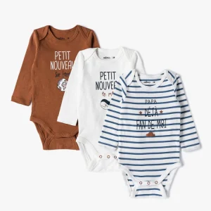 Lot de 3 bodys ML,  marron, blanc et rayé