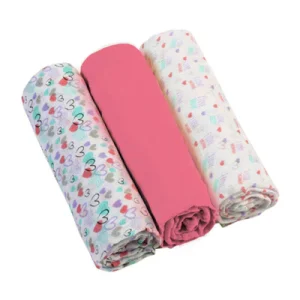 Lot de 3 langes rose en mousseline de coton 70×70cm