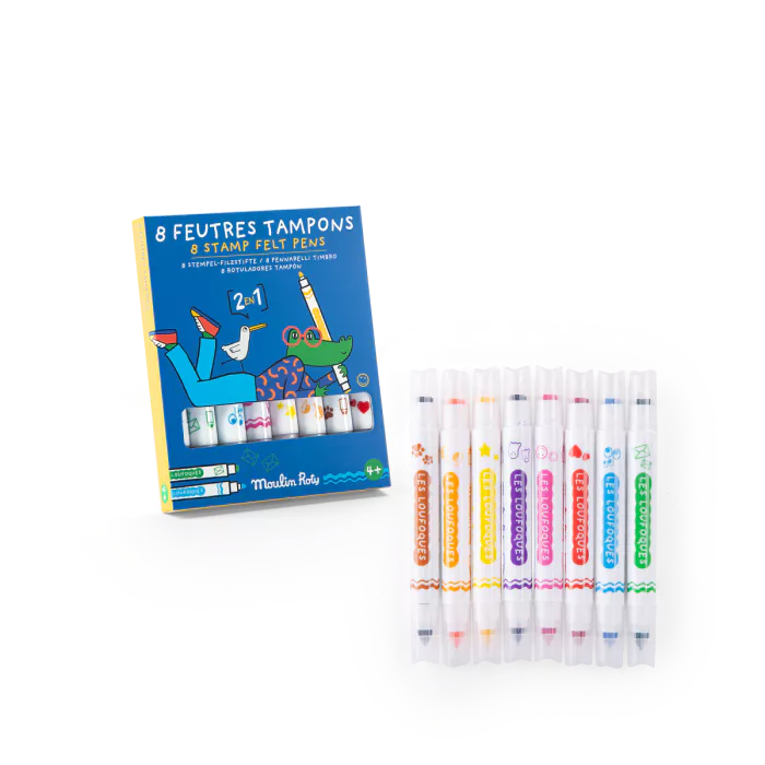 8 Feutres Tampons 2 en 1 - Moulin Roty