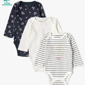 Lot de 3 bodys ML, noir,blanc et rose