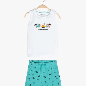 Ensemble 2 pièces débardeur et short blanc et bleu