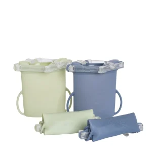 Baby On The Move Sac Yummy – Nature 4-Pack (2x Aspen + 2x Denim) – Sachets de Conservation Réutilisables en Silicone 180ml – Pour Lait Maternel, Petits Pots & Snacks – Sans BPA & Étanches