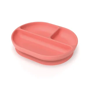 Assiette en silicone avec compartiments et ventouse - Corail