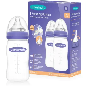 Lansinoh Natural Wave Biberon – Pack de 2 – 240 ml | Anti-colique et idéal pour la transition sein-vers-biberon