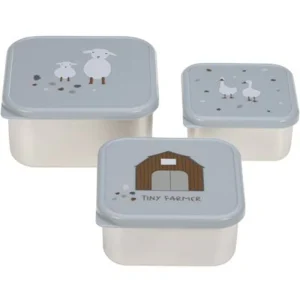 Lässig Boîte à Snacks en Acier Inoxydable 3 Pièces - Tiny Farmer Blue