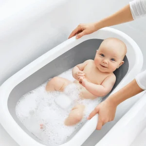 Baignoire Bébé Pliable OXO Tot – Gris | Compacte & Antidérapante – Pour Bain ou Douche, Dès la Naissance