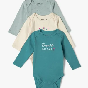 Lot de 3 bodys ML vert et beige