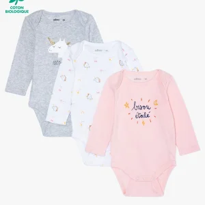 Lot de 3 bodys ML, gris ,blanc et rose