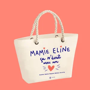 Sac Cabas à personnaliser - Mamie ça s'écrit avec un cœur - Collaboration avec Touché Collé