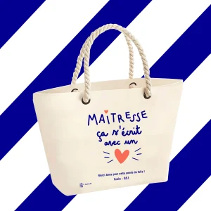 Sac Cabas à personnaliser - "Maitresse, ça s'écrit avec un cœur" en collaboration avec Touché Collé - à personnaliser