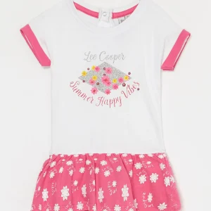 Robe évasée Fuchsia et blanc