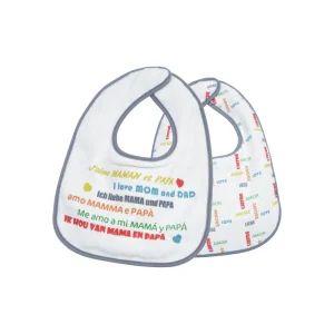 Lot de 2 bavoirs J'aime Maman et Papa De 4 à 24 mois - 22 x 30 cm
