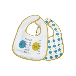 Lot de 2 bavoirs 50% Maman et 50% Papa De 4 à 24 mois - 22 x 30 cm