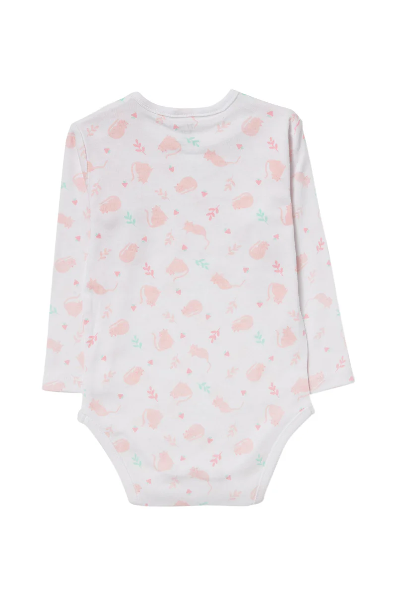 Ensemble 3 pièces Blanc, saumon et rose : 2 Bodys ML et 1 pantalon à pieds – Image 2