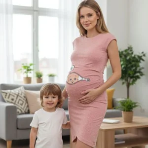 Robe Grossesse - Couleur pêche | Confort Élégant