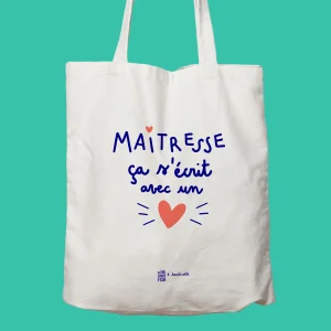Sac à personnaliser - "Maitresse, ça s'écrit avec un cœur" en collaboration avec Touché Collé - à personnaliser